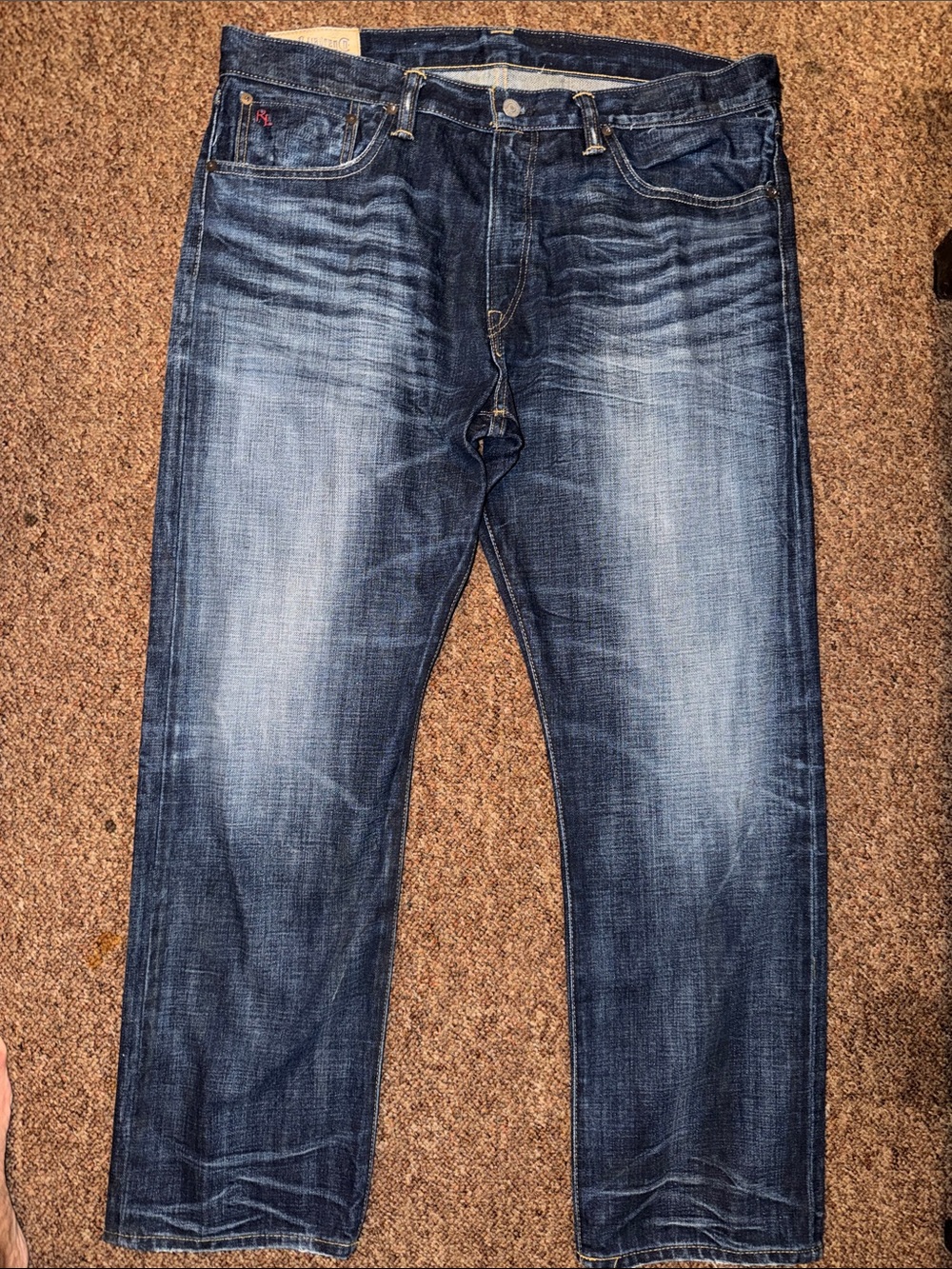 Polo R Lauren Co Relaxed Fit Men's Dark Blue Washed slightly distressed Jeans